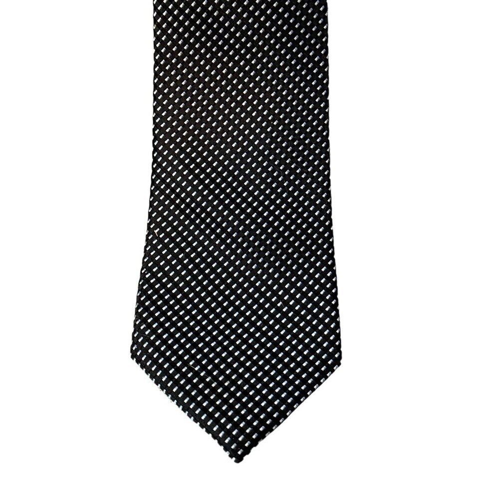 Vintage Jones New York 100% Silk Black Tie w/ white& blue pattern Men's